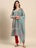 Sangria Women Floral Printed Regular Kurta with Trousers & With Dupatta | Grocsy
