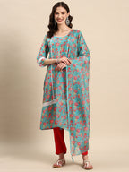 Sangria Women Floral Printed Regular Kurta with Trousers & With Dupatta | Grocsy