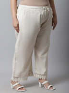 TAG 7 Women Plus Size Cream-Coloured Linen Ethnic Palazzos | Grocsy