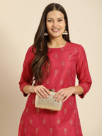 All About You Women Red Ethnic Motifs Kurta with Trousers | Grocsy