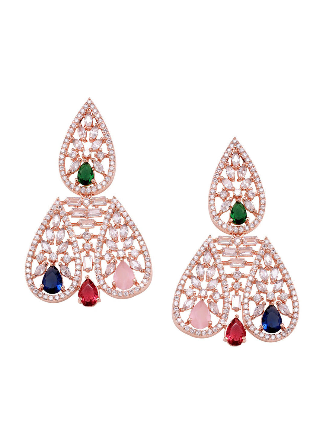 Saraf RS Jewellery Rose Gold-Polished White & Green AD-Studded Jewellery Set | Grocsy