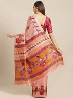 Saree Mall Peach-Coloured & Maroon Warli Print Bhagalpuri Saree | Grocsy