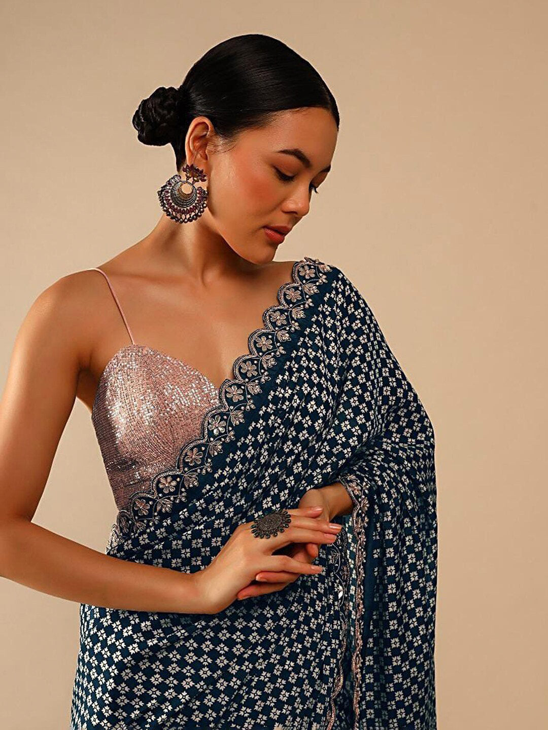 Sangria Ethnic Motifs Printed Embellished Saree | Grocsy