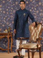 House of Pataudi Ethnic Motifs Embroidered Mandarin Collar Straight Kurta With Trouser | Grocsy