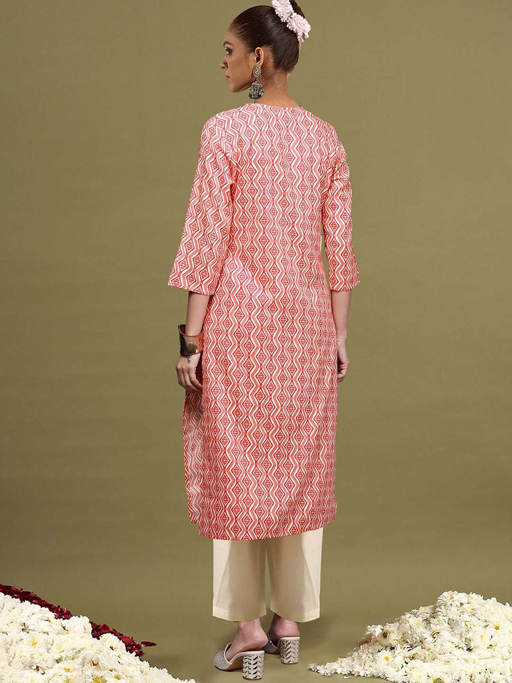 Indo Era Geometric Printed Mirror Work Straight Kurta | Grocsy