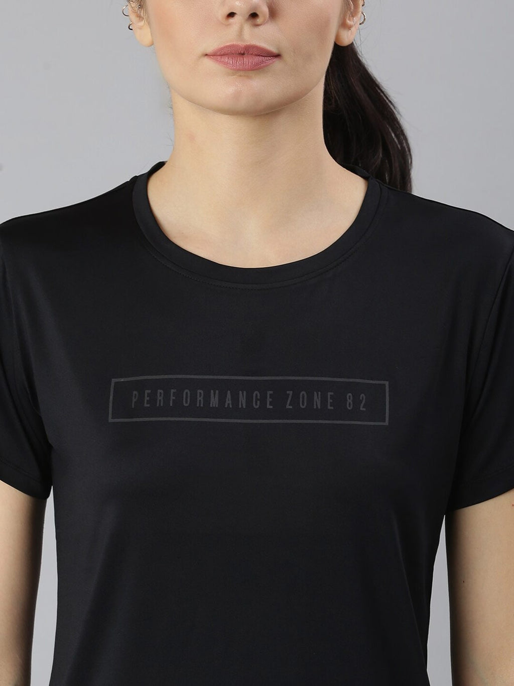 MKH Women Black Typography Dri-FIT Polyester Round Neck Sports T-shirt | Grocsy
