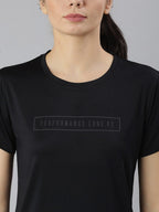MKH Women Black Typography Dri-FIT Polyester Round Neck Sports T-shirt | Grocsy