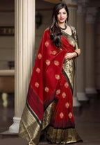 DEIANA'S Beautiful Designer Golden zari Soft Lichi Silk Saree - Red | Grocsy