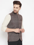Even Apparels Brown Wool Men Woven Nehru Jacket | Grocsy