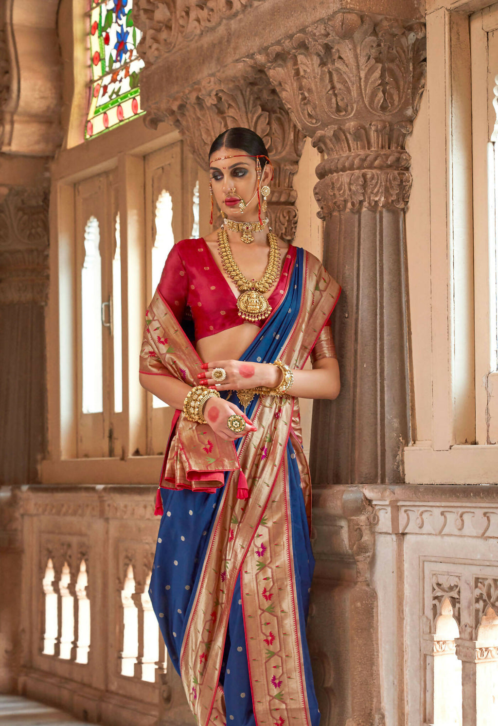 Navu Blue Soft V.P. Silk Magnum Finish, Weaving, Golden Zari Paithani Silk Saree - Rath Kadampalli | Grocsy
