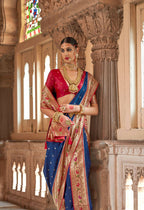Navu Blue Soft V.P. Silk Magnum Finish, Weaving, Golden Zari Paithani Silk Saree - Rath Kadampalli | Grocsy