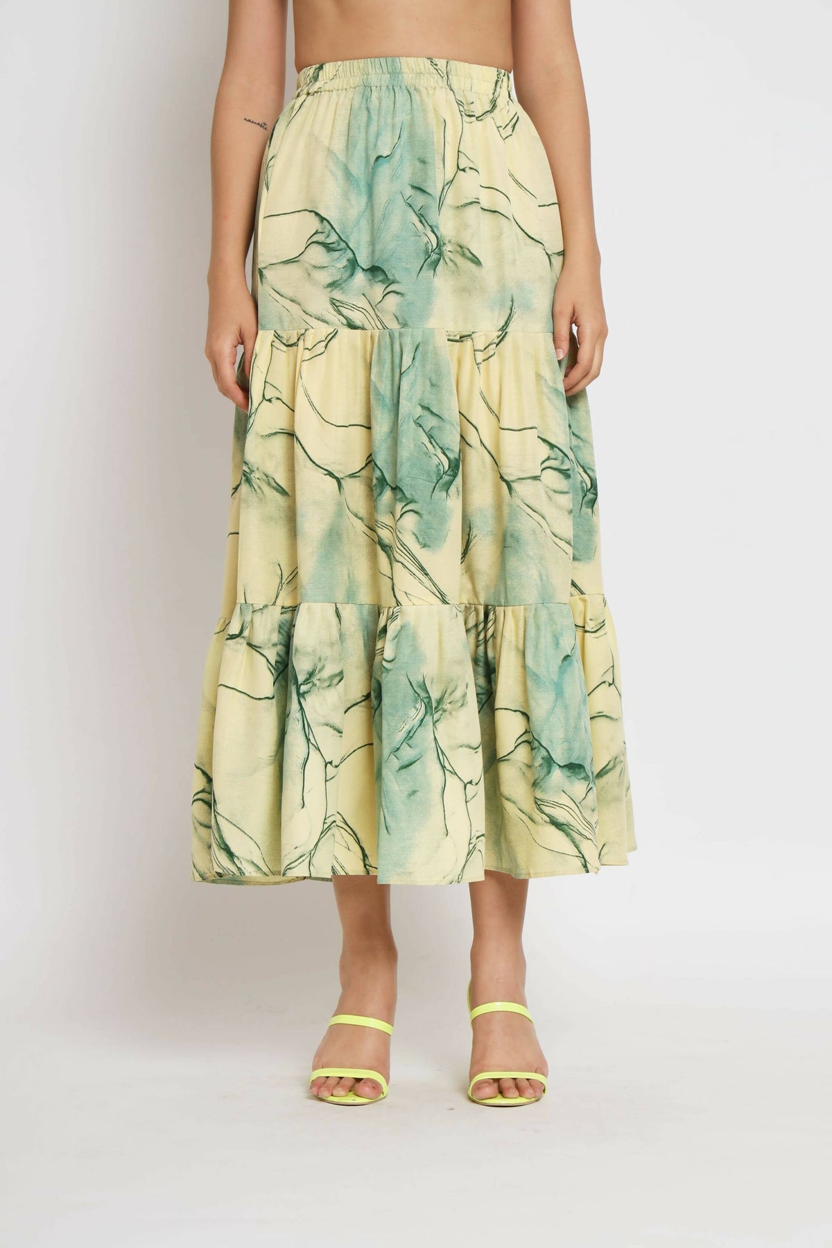 Green Rayon Tie dye Printed Top with Matching Skirt - Shivani | Grocsy