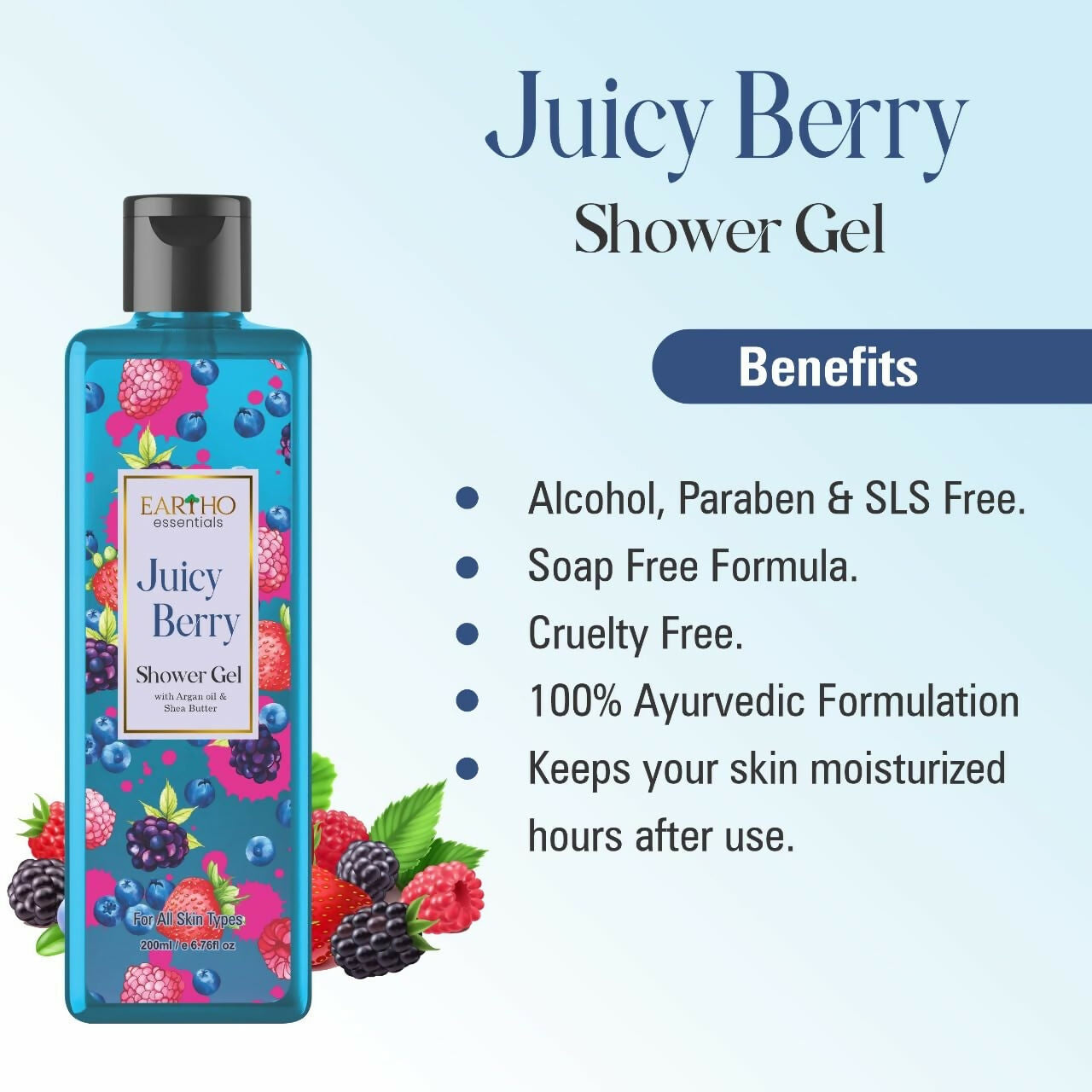 Eartho Essentials Juicy Berry Fusion Ayurvedic Shower Gel | Grocsy