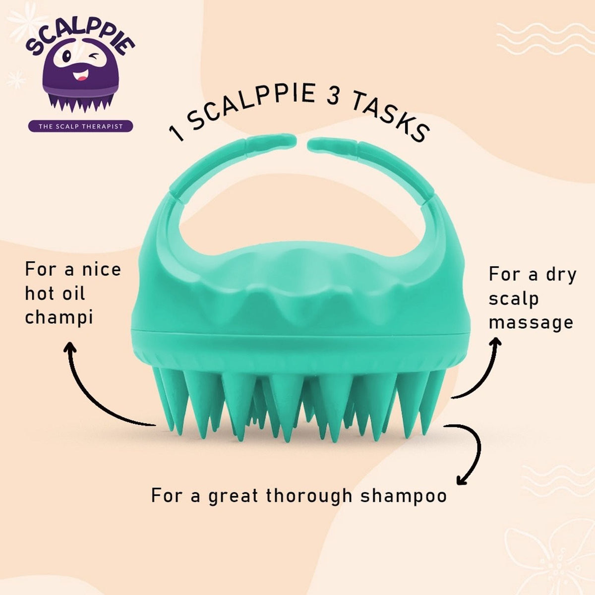 Scalppie Silicon Hair Scalp Massager & Shampoo Brush Scrub For Hair Growth & Anti Dandruff - Green | Grocsy