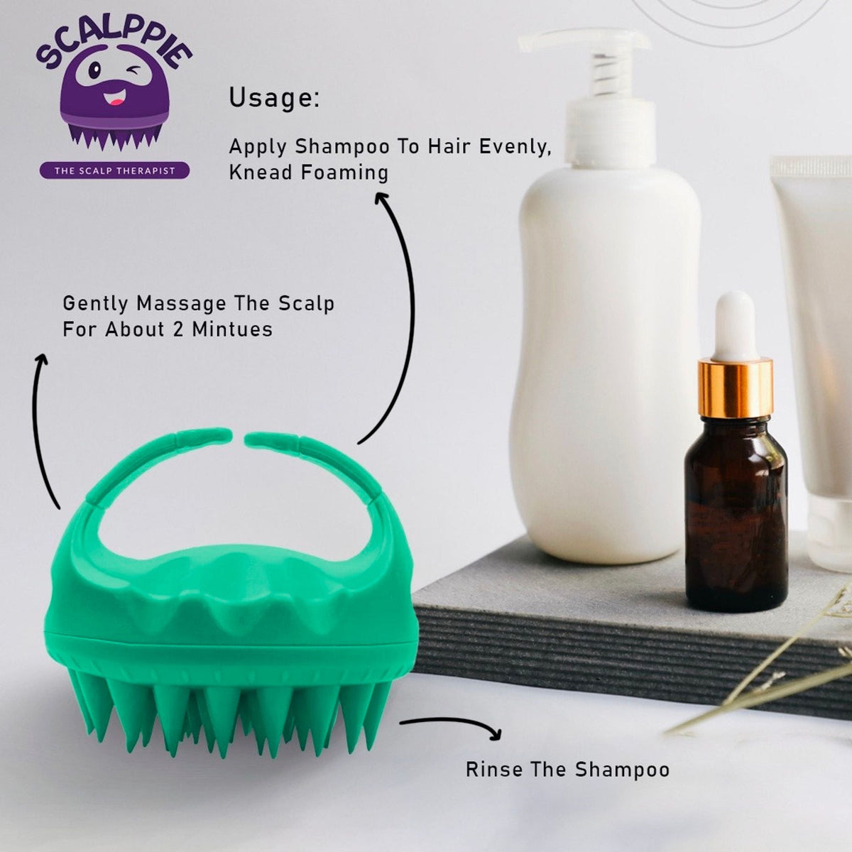 Scalppie Silicon Hair Scalp Massager & Shampoo Brush Scrub For Hair Growth & Anti Dandruff - Green | Grocsy