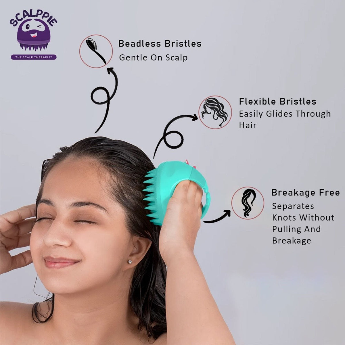 Scalppie Silicon Hair Scalp Massager & Shampoo Brush Scrub For Hair Growth & Anti Dandruff - Green | Grocsy