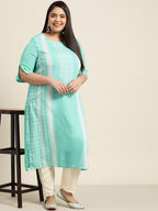 Sztori Plus Size Geometric Printed Round Neck Straight Kurta | Grocsy