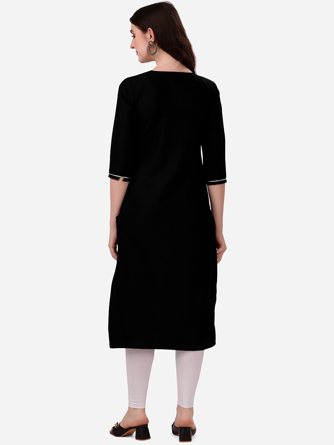 HERE&NOW Notch Neck Thread Work Straight Kurta | Grocsy