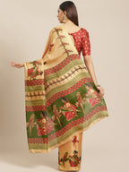 Saree Mall Beige & Red Printed Saree | Grocsy