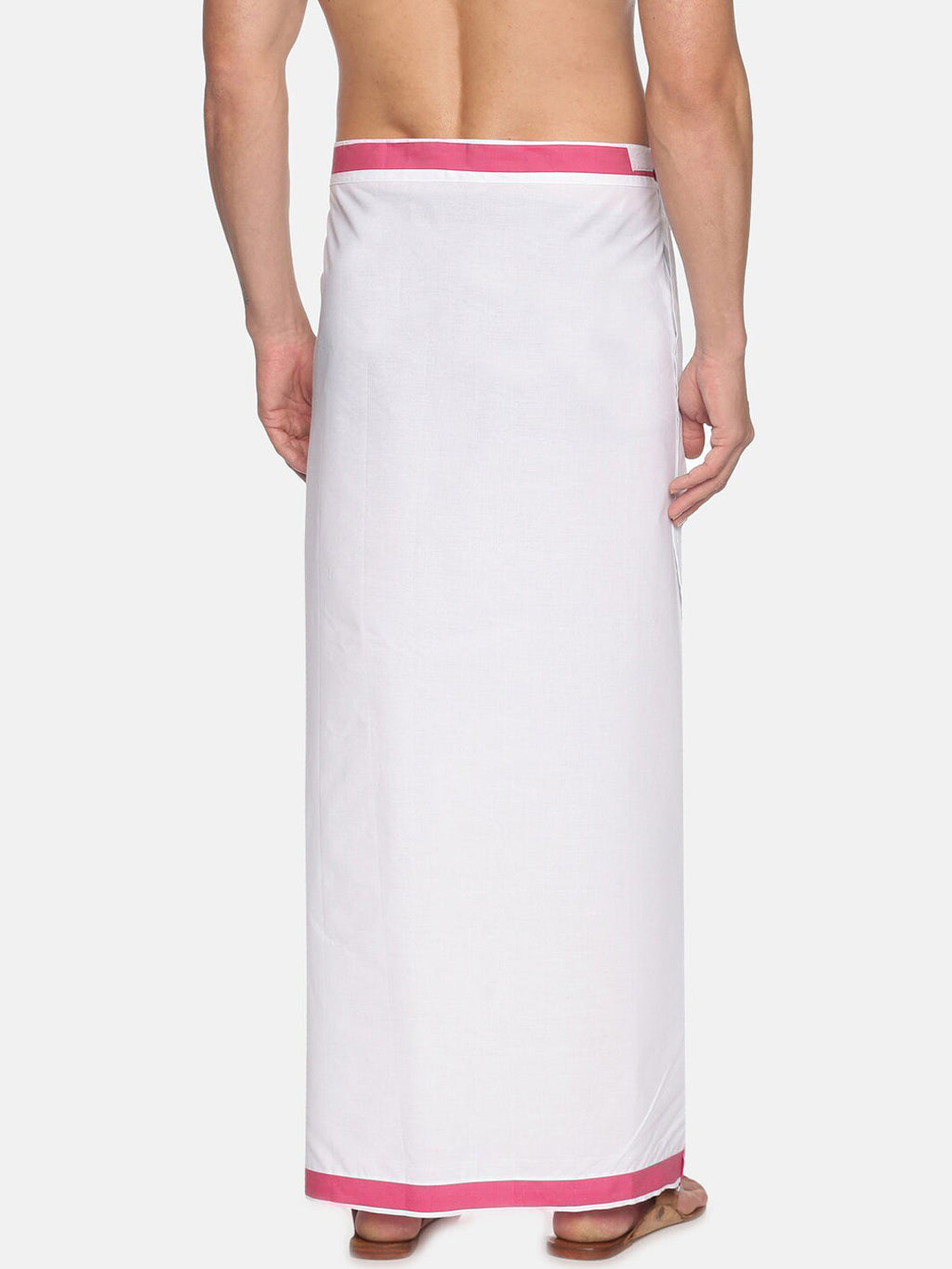 Sethukrishna White & Pink Solid Cotton Dhoti For Men | Grocsy