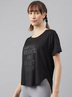 MKH Women Typography Printed Drop-Shoulder Sleeves Dri-FIT Sports T-shirt | Grocsy