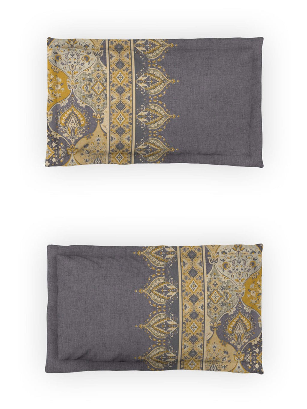 DDecor Grey & Yellow Ethnic Motifs Cotton 140 TC King Bedsheet With 2 Pillow Covers | Grocsy