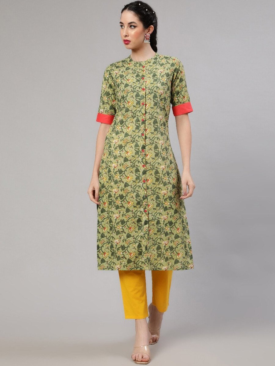 Aks Floral Printed Regular Pure Cotton Kurta With Trousers | Grocsy