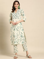 Sangria Floral Printed Angrakha Sequinned Pure Cotton Kurta With Trousers | Grocsy