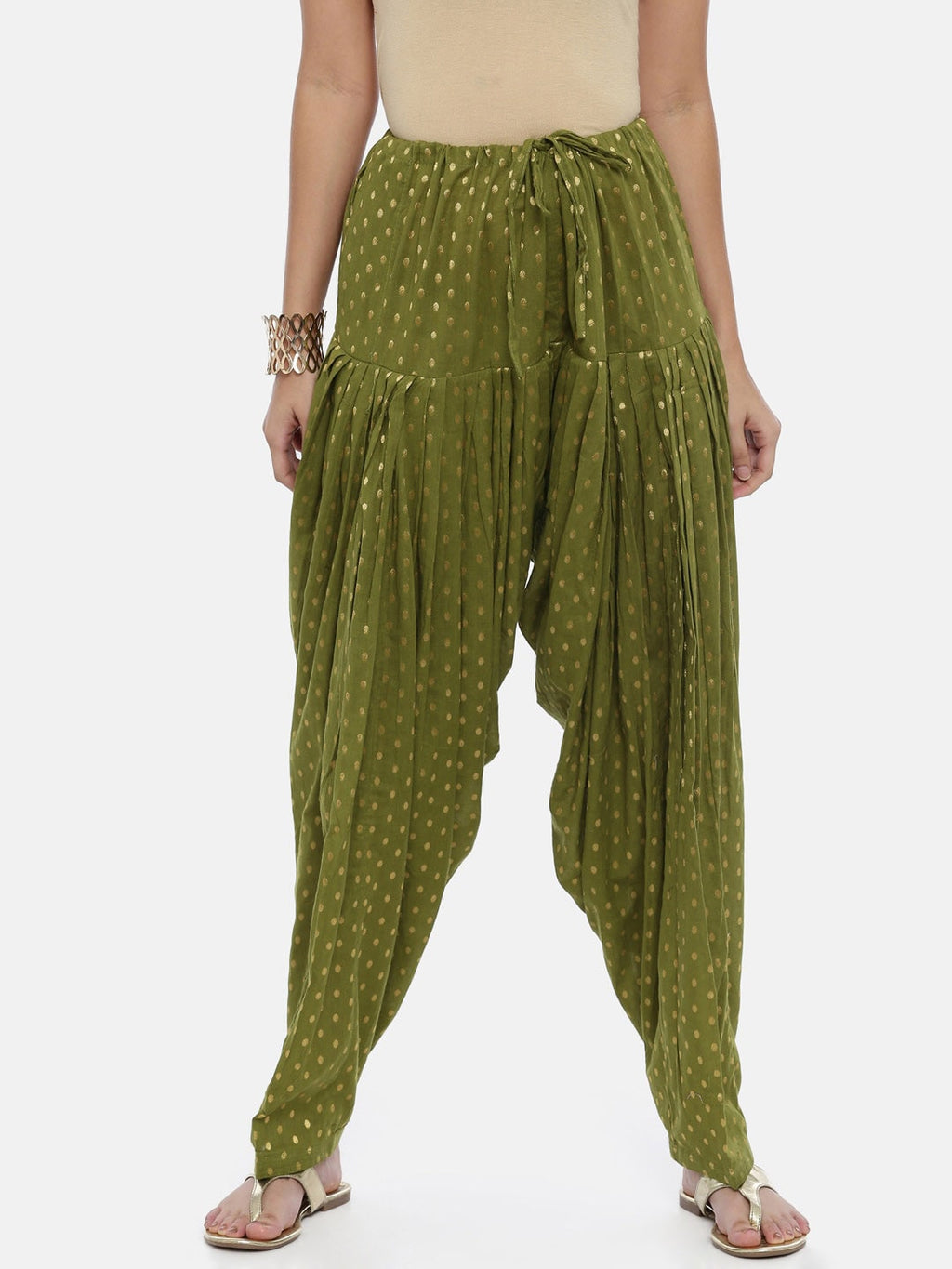 Souchii Olive Green Woven Design Patiala | Grocsy