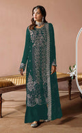 Anaita Teal Velvet Suit with Embroidery Sequence Work | Grocsy