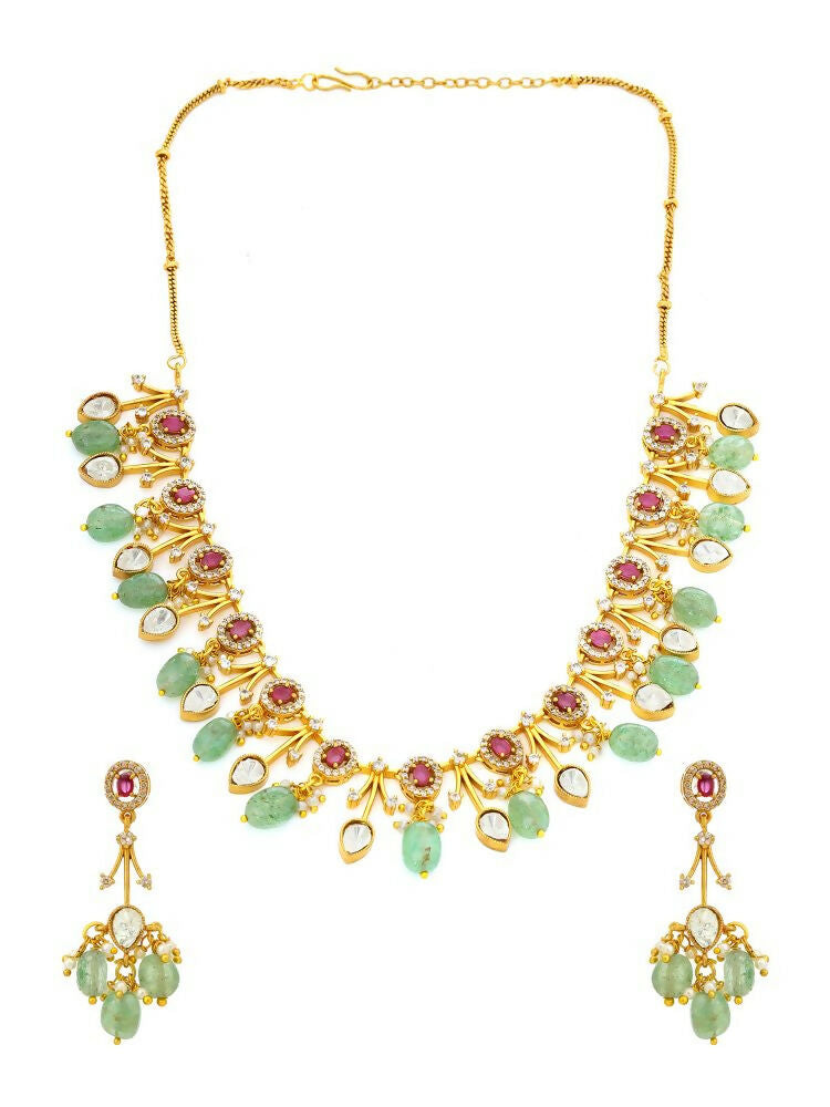 Natural Stones Antique Finish Earrings and Choker Necklace set - Ruby Raang | Grocsy