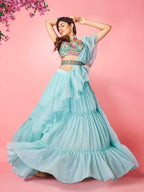 Myra Sky Blue Art Silk Designer Lehenga | Grocsy