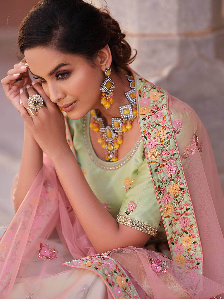 Myra Pista Green Embroidered Designer Lehenga Choli | Grocsy
