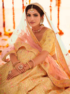 Myra Yellow Organza Embroidered Designer Lehenga | Grocsy
