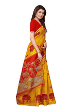 Vamika Latest Fashion Yellow & Red Kalamkari With Jhalar Khadi Silk Saree | Grocsy