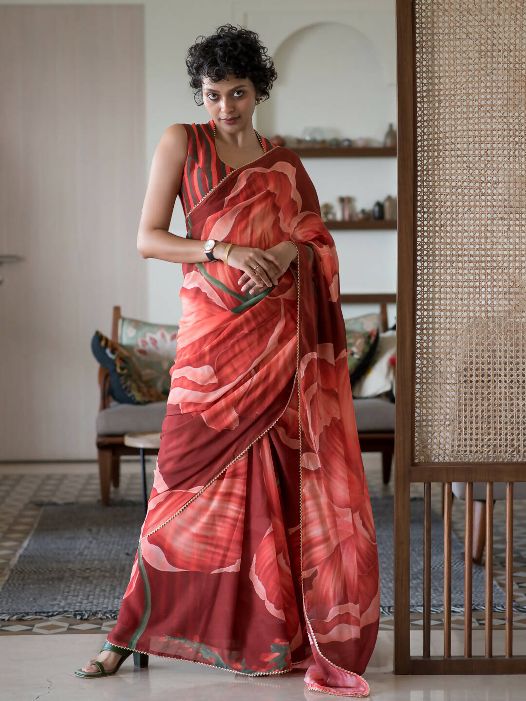 Suta Maroon Floral Pure Cotton Saree | Grocsy