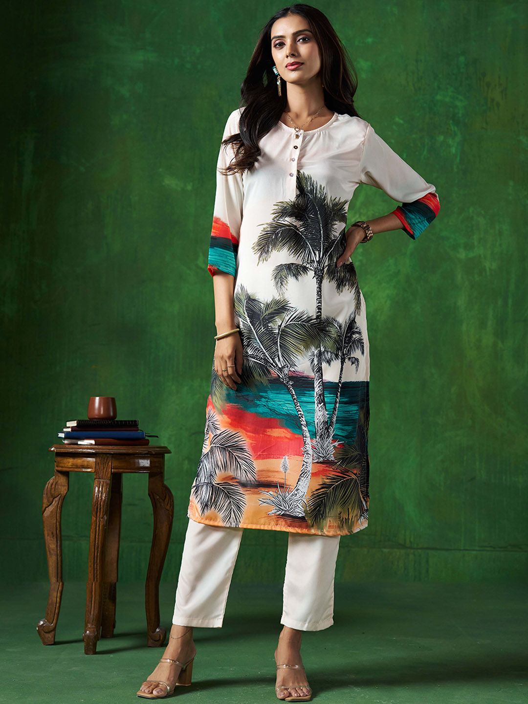 Sangria Abstract Printed Straight Kurta With Trouser | Grocsy
