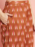 Aks Ikat Printed Pure Cotton Straight Kurta With Palazzos | Grocsy