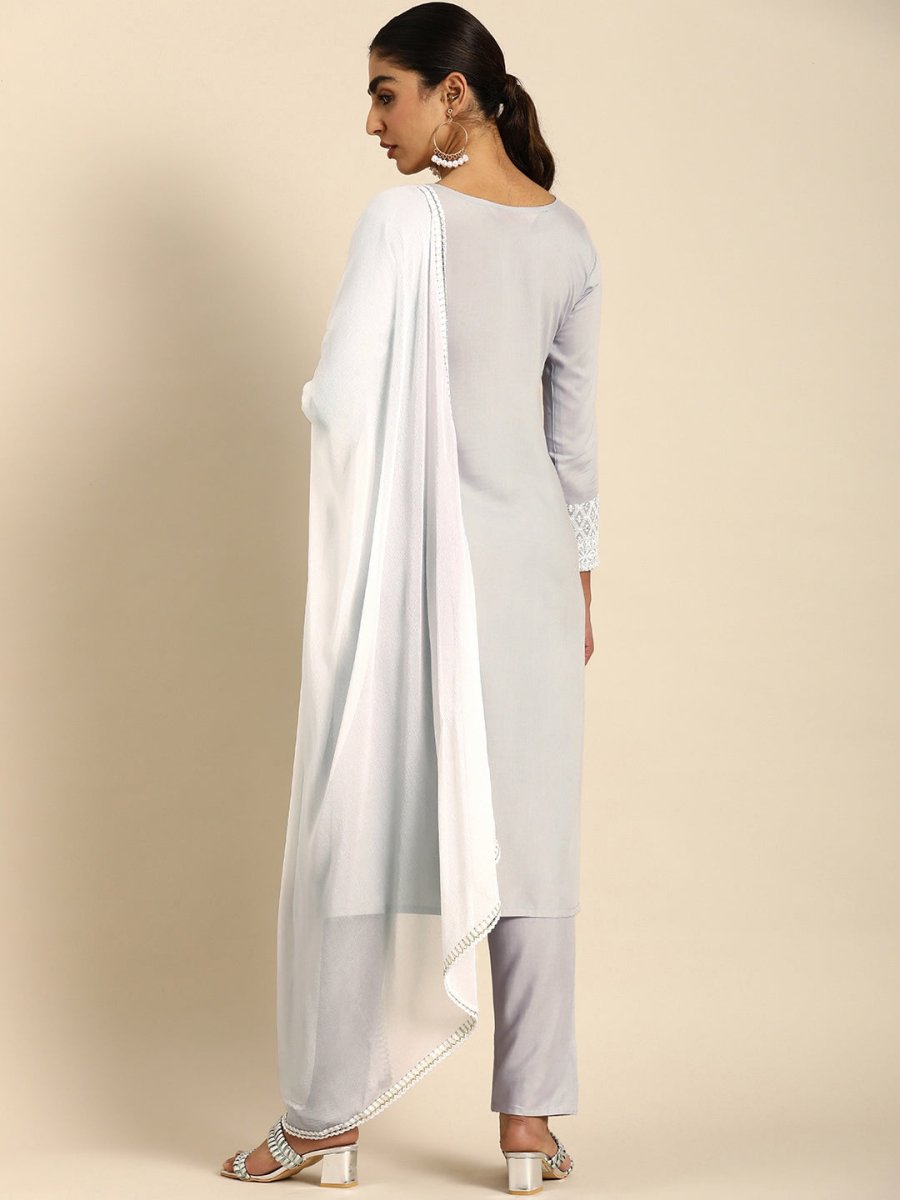 All About You Women Embroidered Chikankari Kurta With Trousers & With Dupatta | Grocsy