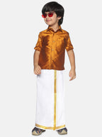 Sethukrishna Boys Yellow & White Shirt with Dhoti | Grocsy
