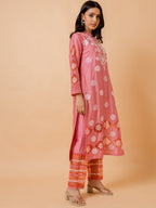HOUSE OF KARI Ethnic Motifs Embroidered Chikankari Straight Chanderi Silk Kurta | Grocsy