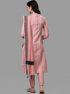 HERE&NOW Women Peach Striped Pure Cotton Kurta with Trousers & With Dupatta | Grocsy