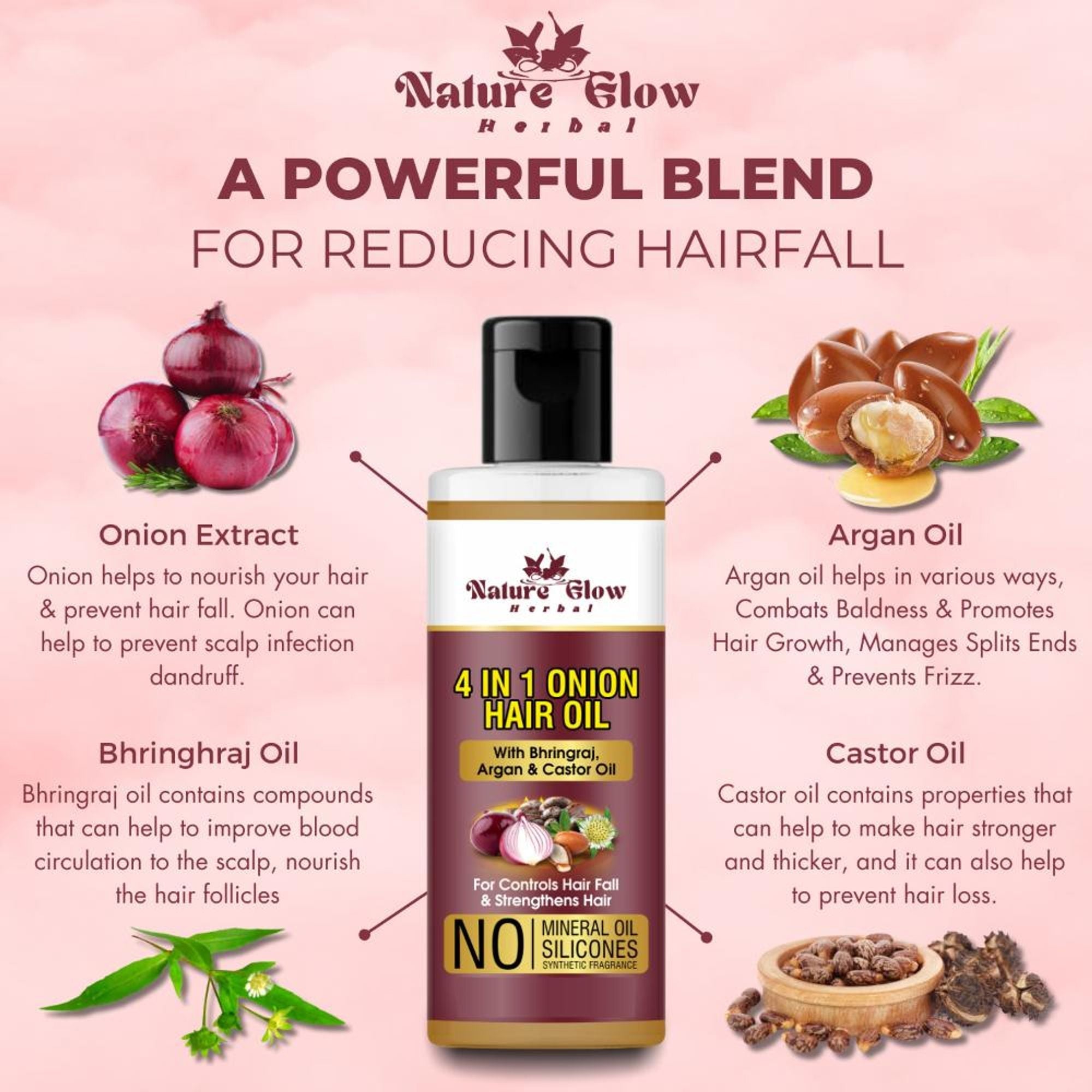 Nature Glow Herbal 4-In-1 Onion Hair Oil | Grocsy