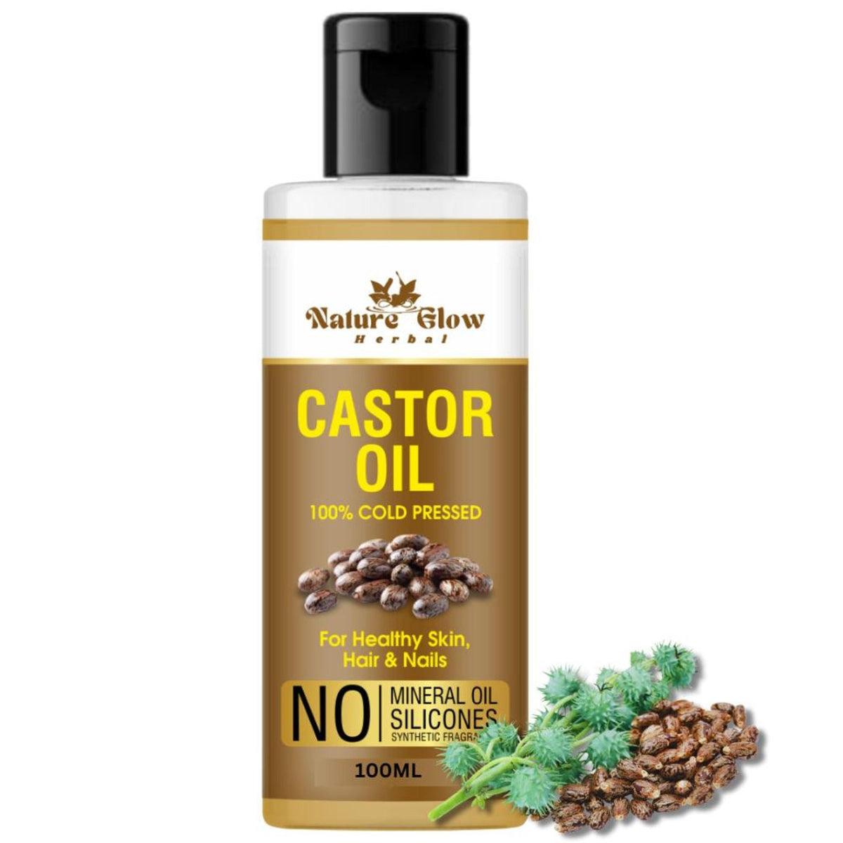 Nature Glow Herbal Cold Pressed 100% Pure Castor Arandi Oil | Grocsy
