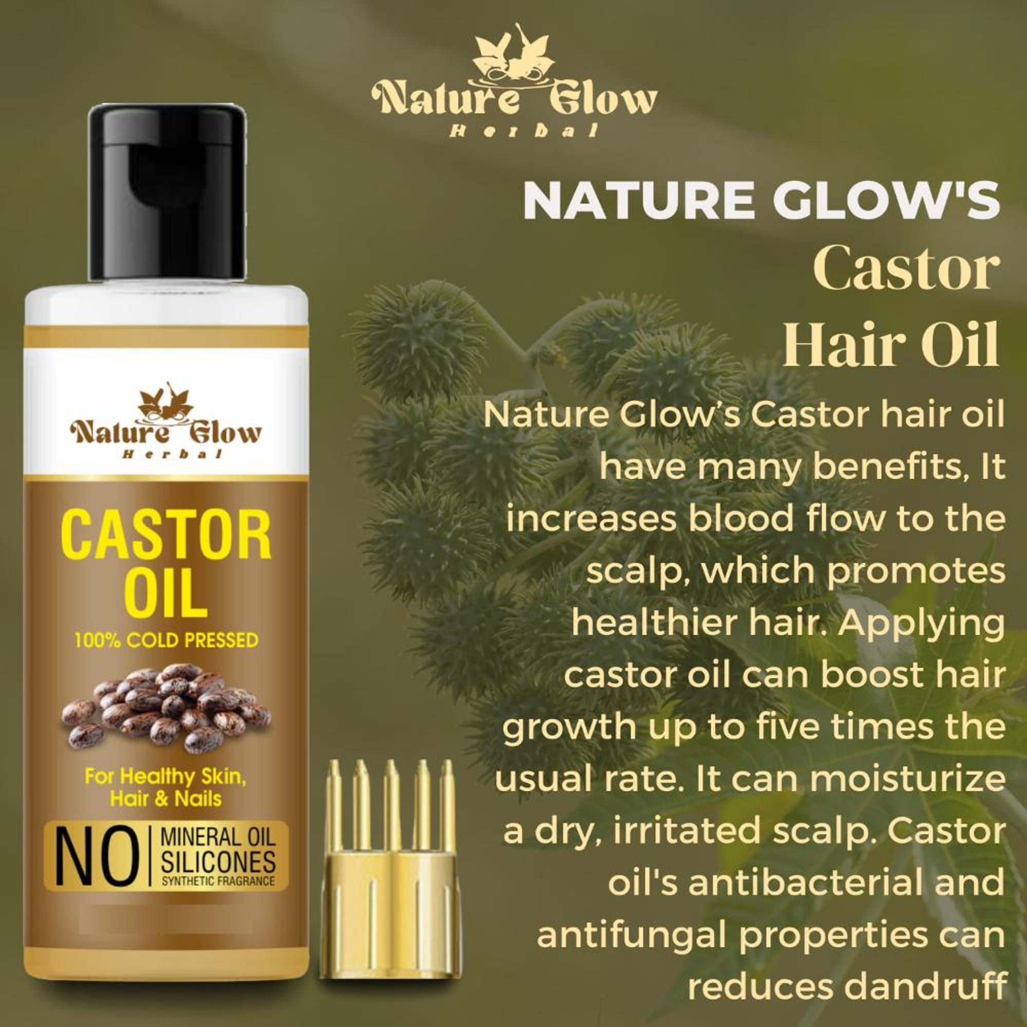 Nature Glow Herbal Cold Pressed 100% Pure Castor Arandi Oil | Grocsy