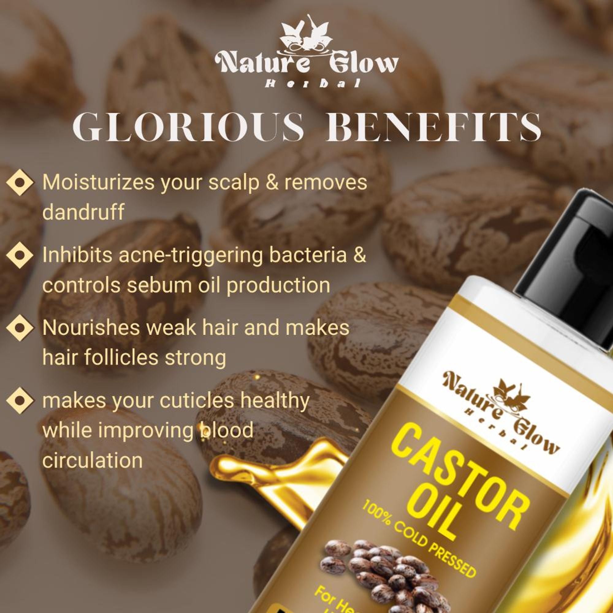 Nature Glow Herbal Cold Pressed 100% Pure Castor Arandi Oil | Grocsy
