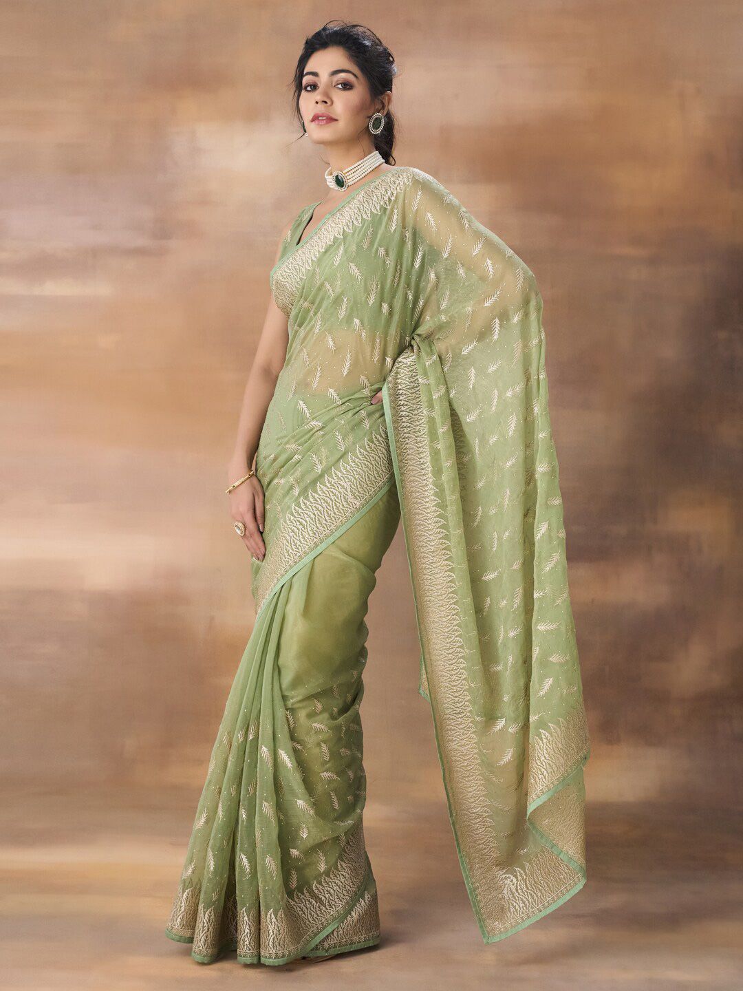 kasee Floral Embroidered Art Silk Saree | Grocsy