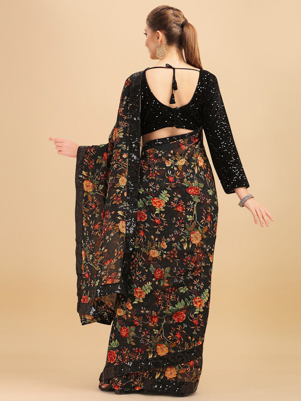 Sangria Floral Printed Embroidered Saree | Grocsy