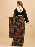 Sangria Floral Printed Embroidered Saree | Grocsy