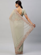 kasee Green Polka Dots Embroidered Saree | Grocsy